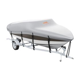 Boat Cover, 17'-19' Trailerable Waterproof Boat Cover, 600D Marine Grade PU Oxford, with Motor Cover and Buckle Straps, for V-Hull, Tri-Hull, Run