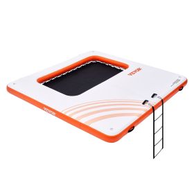 Inflatable Floating Dock, 10x10FT Inflatable Dock Platform with 4*7FT Trampoline Mesh Pool